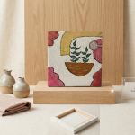 হস্তশিল্পিত মিনি ক্যানভাস আর্ট – "মাটির টবে সবুজ প্রাণ"