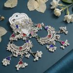 Elegant Silver Plated Colorful Stone & Pearl Dangle Earrings