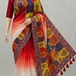 এলিগ্যান্ট গ্রেডিয়েন্ট প্রিন্টেড হাফ সিল্ক ট্র্যাডিশনাল বর্ডার ডিজাইনসহ