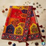 এলিগ্যান্ট গ্রেডিয়েন্ট প্রিন্টেড হাফ সিল্ক ট্র্যাডিশনাল বর্ডার ডিজাইনসহ