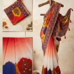 এলিগ্যান্ট গ্রেডিয়েন্ট প্রিন্টেড হাফ সিল্ক ট্র্যাডিশনাল বর্ডার ডিজাইনসহ