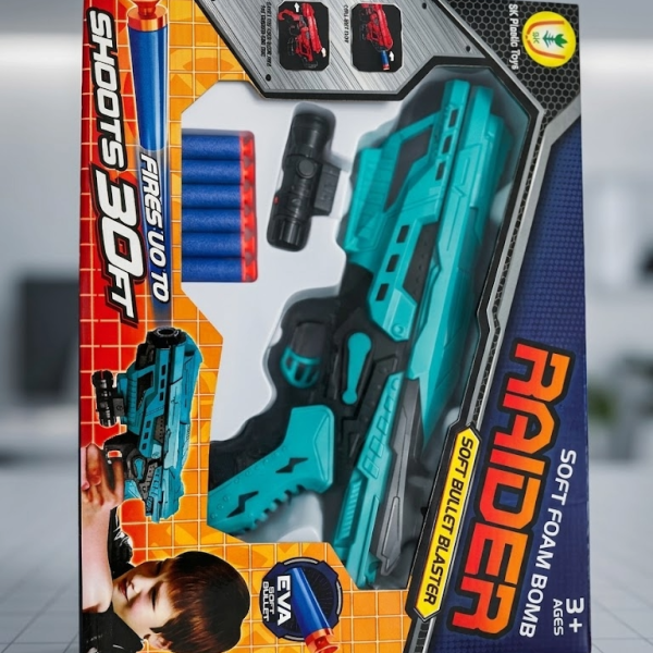 Raider Soft Foam Bullet Blaster Toy Gun – Long Range (30FT) & Safe EVA Darts for Kids